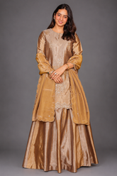 Silver and Golden Tissue Silk Zardosi and Sequin Worked Lehenga Suit