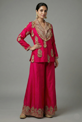 Rani Pink Satin Silk Gota Worked and Sequin Beaded Worked Indo Western Set