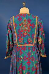 Blue Silk Printed Angrakha Style Palazzo Suit with Sequin Embroidery Work