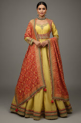 Golden Tissue Designer Anarkali Suit with Bandhej Dupatta