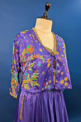 Violet Purple Satin Silk Printed Co-Ord Set with Sequin and Cutdana Work