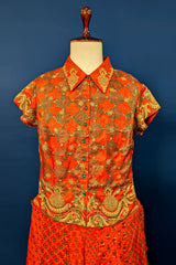 Rust Orange Satin Silk Printed Co-Ord Set