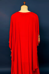 Red Chinon Georgette Embroidered Bodice Asymmetric Co-Ord Set