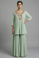 Pista Green Chinon Georgette Co-Ord Set with Embroidery and Sequin Work