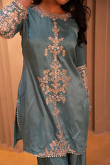 Blue Silk Zardosi and Sequin worked Co-Ord Set
