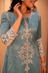 Blue Silk Zardosi and Sequin worked Co-Ord Set