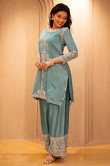 Blue Silk Zardosi and Sequin worked Co-Ord Set