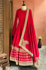 Maroon Matka Silk Anarkali Suit with Sequin Embroidery Work