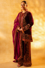 Dark Byzantium Velvet Printed and Sequinned Palazzo Suit