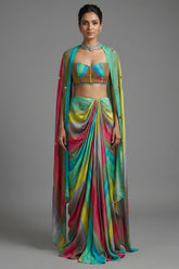 Veridian Crepe Satin Silk Cape Set