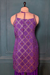 Purple Art Silk Printed Straight Cut Palazzo Suit