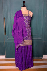 Purple Art Silk Printed Straight Cut Palazzo Suit