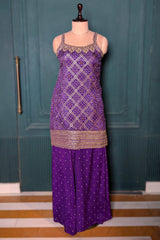 Purple Art Silk Printed Straight Cut Palazzo Suit