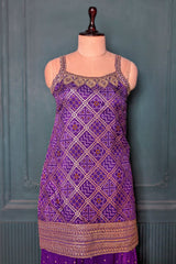 Purple Art Silk Printed Straight Cut Palazzo Suit