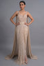 Champagne Beige Premium Net Hand-Embroidered Couture Gown with Watteau Trail Cape