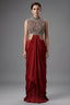 Oxblood Maroon Chinon Silk Draped Indo-Western Dress featuring Cutdana & Crystal Bodice