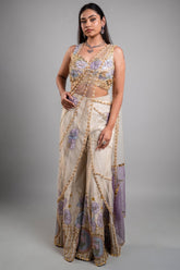 Ivory Raw Silk Hand-Embellished Fusion Set with Tonal Cutdana Borders and Applique Patchwork