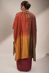 Imperial Maroon Silk Co-ord Set with Multi-Tonal Hand-Embroidered Cape Jacket