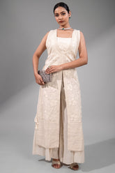 Pristine White Premium Cotton Fusion Set Featuring Handcrafted Chikankari