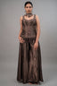 Chocolate Brown Silk Fusion Set featuring Crystal-Embellished Bodice and Sheer Net Dupatta