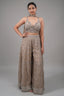 Champagne Beige Embellished Bustier with Sheer Organza Wide-Leg Pants and Sequined Border Dupatta