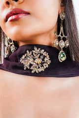 Deep Plum Georgette Fusion Set featuring Handcrafted Cutdana Bustier and Choker-Style Dupatta