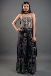 Deep Plum Georgette Fusion Set featuring Handcrafted Cutdana Bustier and Choker-Style Dupatta
