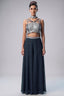 Black Georgette Thread Embroidery and Sequin Worked Crop Top Palazzo Set with Dupatta
