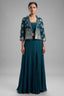 Teal Green Georgette Crop Top Palazzo Set with Woven Jacket