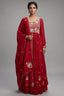 Rani Pink Chiffon Silk Floral Embroidered Slit Cut Lehenga Suit