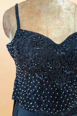 Blue Net Cutdana Worked Crop Top Palazzo Set with Attached Dupatta