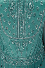 Persian Green Crepe Silk Beaded Crop Top Palazzo Suit