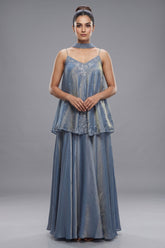 Blue Tissue Silk Cutdana Sequin Worked Palazzo Suit