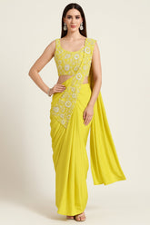 Lime Yellow Ready to Wear Embellished Saree