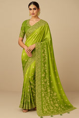Green Ombre Tissue Woven Saree with Embroidery