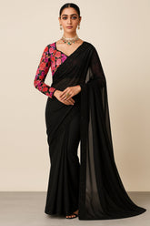 Black Glass Tissue Sequin Embroidered Work Saree