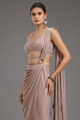 Pale Mauve Imported Pleated Readymade Lehenga Saree