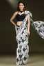 Pearl White Crepe Silk Printed Readymade Saree with Embellished Blouse
