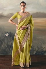 Green Tissue Saree with Sequin and Embroidered Border