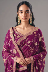Purple Tissue Organza Saree with Sequin Beaded Motif