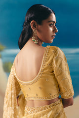 Golden Organza Tissue Saree with Sequin Beaded Motif