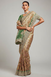 Golden and Green Silk Woven Saree with Embroidery