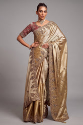 Golden Silk Woven Saree with Embroidery