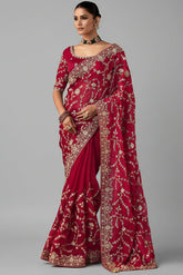 Maroon Organza Saree with Sequin Embroidery Work