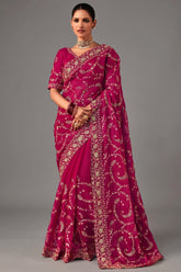 Pink Organza Saree with Sequin Embroidery Work