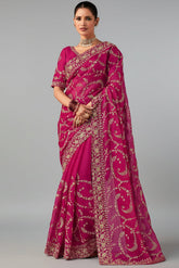 Pink Organza Saree with Sequin Embroidery Work