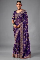 Purple Organza Saree with Sequin Embroidery Work