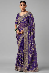 Purple Organza Saree with Sequin Embroidery Work