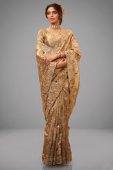 Beige Viscose Silk Embroidered Saree