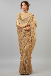 Beige Viscose Silk Embroidered Saree